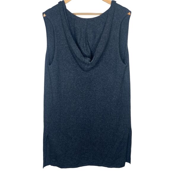 CYNTHIA ROWLEY Vest Cardigan Size L 100% 2-Ply Cashmere Hooded Open Front Gray - Picture 2 of 8